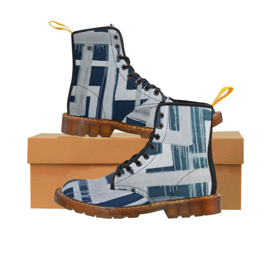 "Leaky Frames" Women's Canvas Boots - Blue - MateART